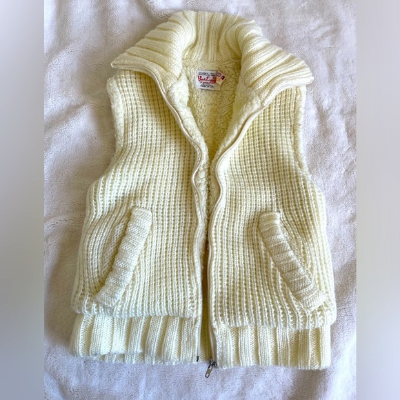 Vintage 70s snow bunny cream warm collared vest acrylic - Picture 2 of 8